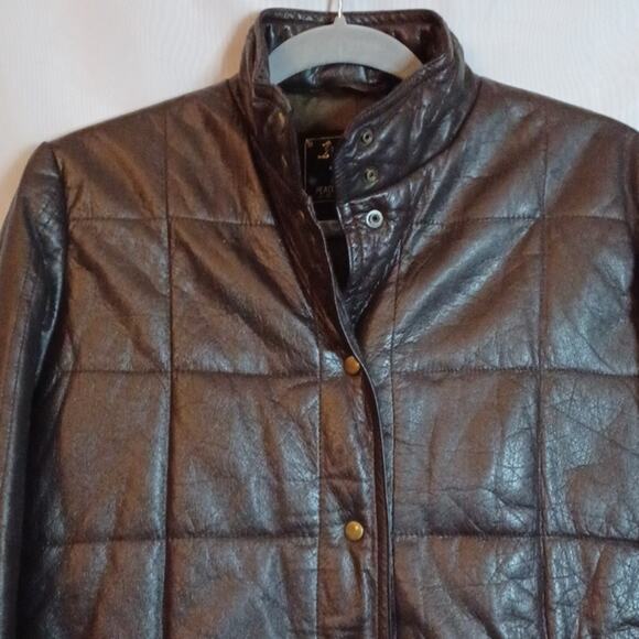 PEACOCK FEATHER Leather Jacket With Stand up Collar. XL. - Picture 9 of 12